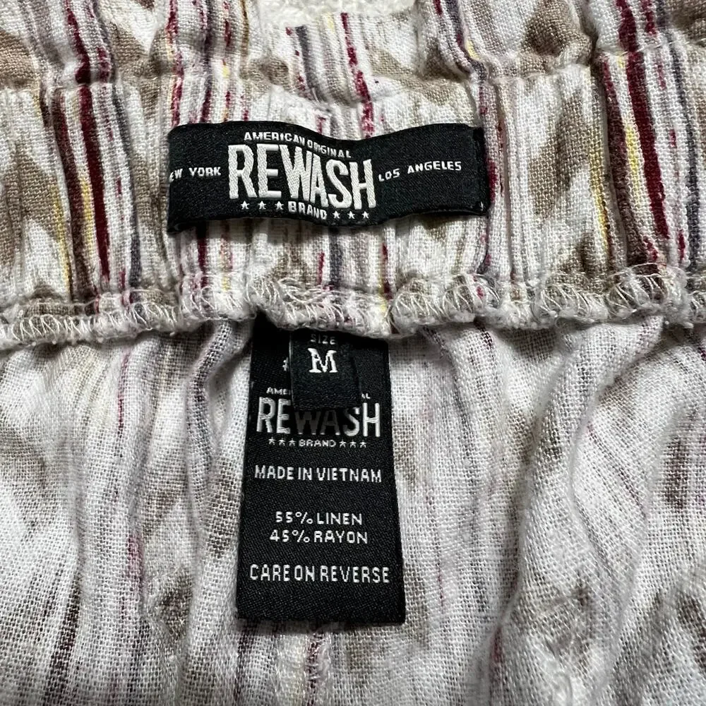 REWASH Linen Blend Wide Leg Pants Women’s Medium Pull On Elastic Waist  Pockets